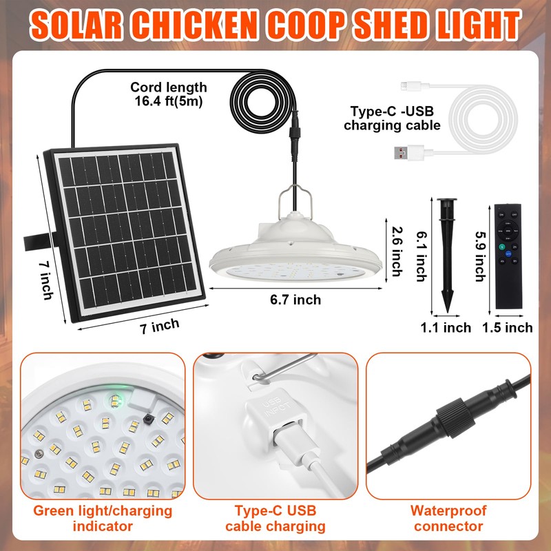 Grinsvalley Solar Chicken Coop Light with Remote & Timer, Dusk