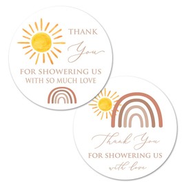 2" Round Boho Sunshine Baby Shower Thank You Favor Sticker - Set of 40 (Neutral)
