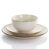 Elama Geometric Embossed Stoneware Honeycomb Pattern Tableware, Set, Ivory