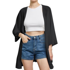 Argstar Women's Kimono Cardigans Casual Summer Tops Cover up Open Front Resort Wear/Beachwear Solid Black