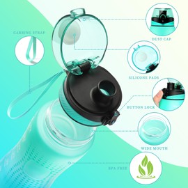 Binudum Motivational Water Bottle with Time Marking, Sports Tritan BPA-Free Leak-Proof Water Bottle for Teenagers, Adults, Gym (Mint Green, 25 oz/750 ml)