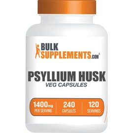BULKSUPPLEMENTS.COM Psyllium Husk Capsules - Fiber Supplement for Digestive Support - Vegan, Unflavored, Gluten Free - 2 Capsules per Serving - 4-Month Supply (240 Veg Capsules)