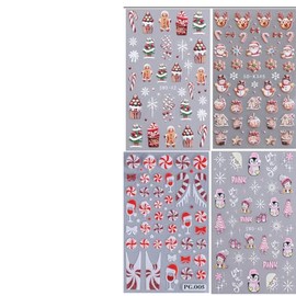 8Pcs Christmas Nail Stickers for Nail Art 5D Self-Adhesive Cute Christmas Nail Art Stickers Winter Snowflake Gingerbread Man Elk Snowman French Nail Design Supplies Xmas Nail Decals Nail Decor Charms