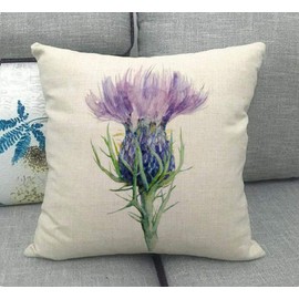SCVBLJS Flower Cushion Cover Purple Thistle Flower Painting pillowcase Nature Drawing Ink Garden Health Decor Cushion Case Garden outdoor bench Throw Pillow Covers bee Cushions 40x40cm set of 4
