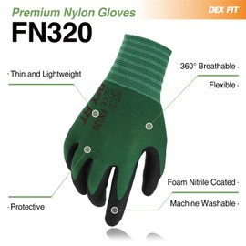 DEX FIT Premium Nylon Nitrile Work Gloves FN320, Forest Green, 7 (S) - Machine Washable, 3D-Comfort Stretchy Fit, Firm Grip, Thin & Lightweight, Durable, Breathable & Cool