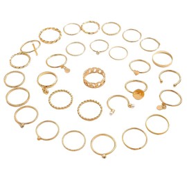 FDEETY Women's Rings Fashion Beads Love Drops Round Piece Rings 30 Pieces Vegan Ring Set Multi Jointed Ring Set Natural Versatile Fashion Commuters, Alloys