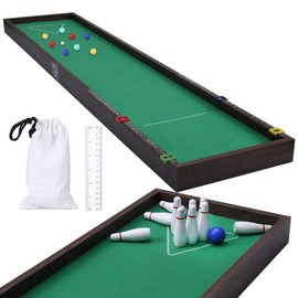 Sterling Games Tabletop Bowling and Bocce 2 in 1 Combo Game Set, Wooden Arcade Game Board with Bocce Ball Marbles and Bowling Pins, Indoor Table Top Game for Kids and Family