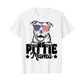 Pittie Mama USA Flag Patriotic Pitbull Dog Lover 4th Of July T-Shirt