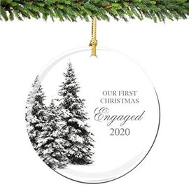 Our 1st Christmas Engaged Ornament 2022 Wonderland Porcelain Ornament Fiancé