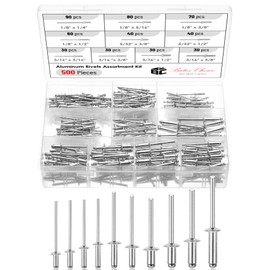 Bates- Pop Rivets Assortment Kit, 500 Pcs, 10 sizes, 1/8", 3/16", 5/32", Silver, Aluminum Rivets, Rivet Assortment Kit, Pop Rivet Kit, Blind Rivets for Metal, Rivet Box, Rivets Aluminum, Rivets Kit