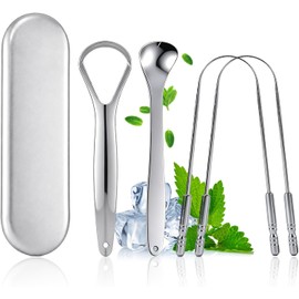Rascador de lengua de acero inoxidable Carehabi con estuche - 4 piezas