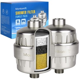 Heavy Duty Shower Filter - Monkami High Pressure Shower Head Filter For Hard Water, 99% Removal Chlorine, Fluoride & Heavy Metals - Brushed Nickel (2 QTY, HD-SF500)