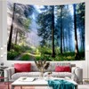 CASMON Misty Forest Tapestry, Gold Sunshine through Jungle Nature Landscape