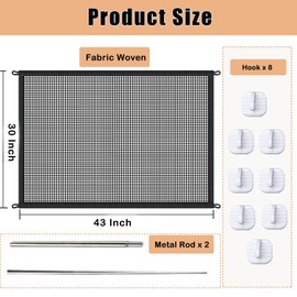 Mesh Gates for Kids or Pets, Magic Pet Gate for The House, Portable Baby Puppy Safety Fence Guard for Stairs and Doorways, Easy Install Anywhere, 43" W x 30" H, 8 Hooks