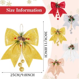 HONGCI 2 Pack Gold Bows for Christmas Tree,Large Glitter Gold Wreaths Bows Christmas Bows for Tree Decorations,Xmas Tree Bows,Sequin Bows Ties Ornaments for Christmas Tree,Wreaths,Garland Decorations