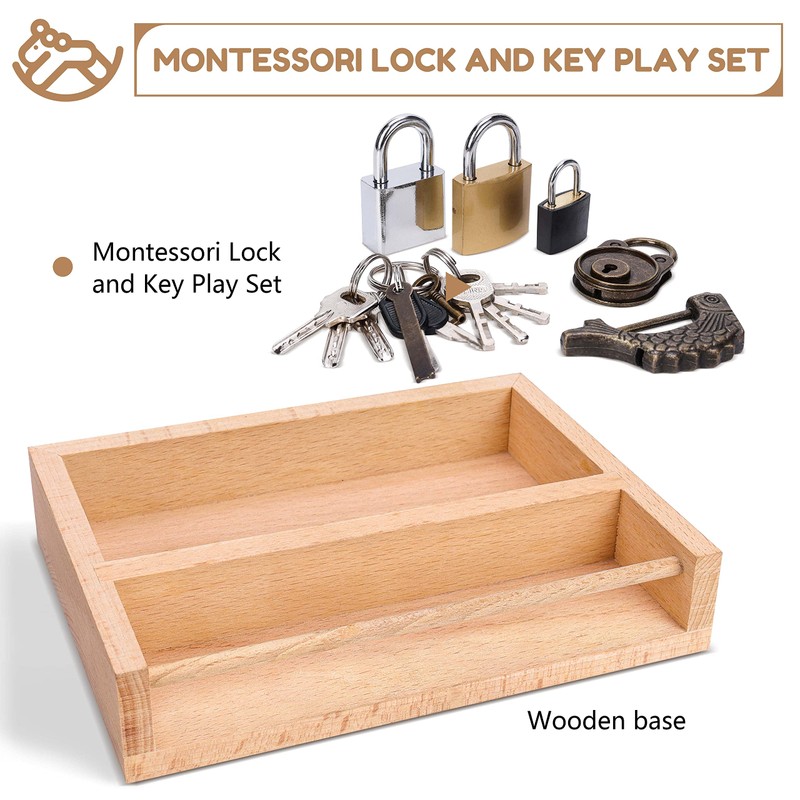 Woodtoe Montessori Lock and Key Toy Set, Wooden Learning Toy