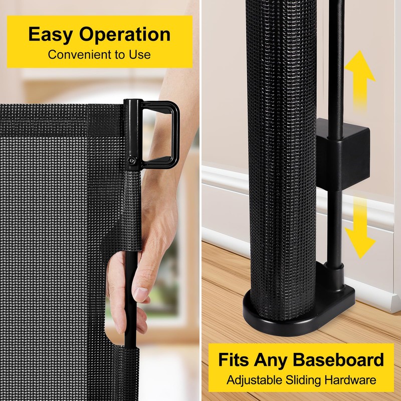 Reinforced 42” Extra Tall Retractable Baby Gates with Rods, Extends
