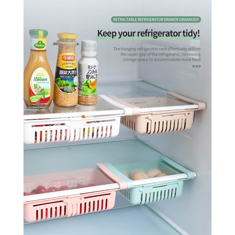 HapiLeap Retractable Drawer Organizer For Fridge, Refrigerator Storage Organizer Keep