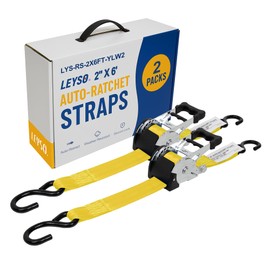 Leyso 2 Inch x 6 Ft Retractable Ratchet Straps, Auto Ratchet Straps with 3300 lbs Break Strength, Retractable Ratchet Tie Down Straps for Jet Skis, Motorcycles, Boats (2 Pack - Yellow)