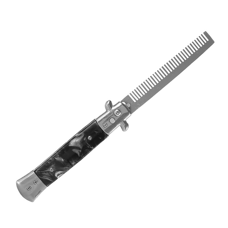 1PC Stainless Steel Switchblade Spring Pocket Oil Hair Comb Foldable