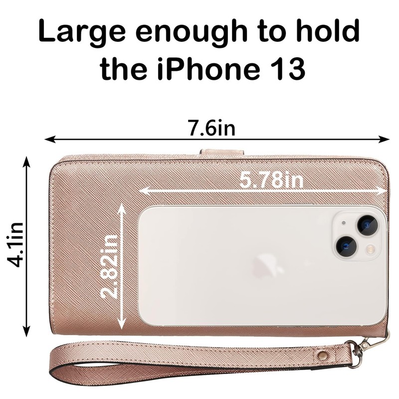 Travelambo Womens Wallet Large Capacity RFID Blocking Genuine Leather Wristlet