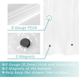 Mrs Awesome Mrs Awesome Stall Shower Curtain Liner with 3 Magnets 54 x 78 inch, PEVA 8G Thick & Heavy Duty Plastic Shower Curtain for Bathroom, Waterproof, 54x78, Clear