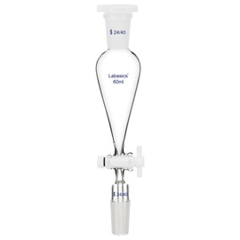 Labasics 60ml Conical Pear Shaped Separating Funnel with PTFE Tap, Thick Wall Borosilicate Glass with 24/40 Cuts