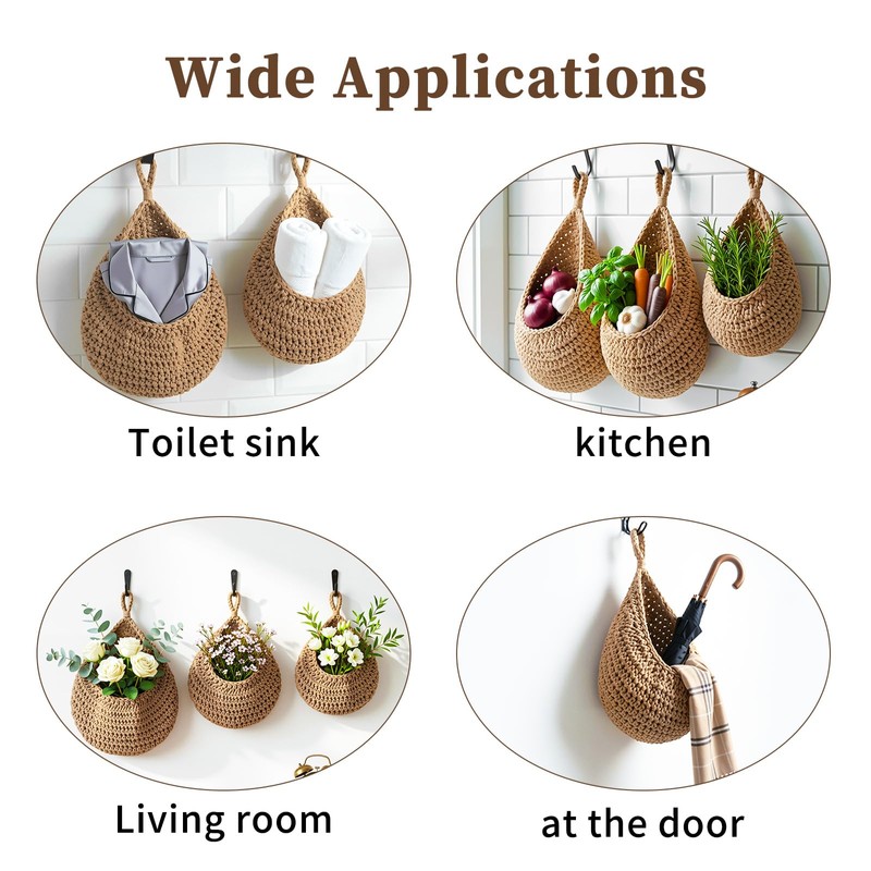 3 Pack Teardrop Woven Hanging Basket Wall Basket Cotton 3