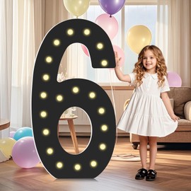 4FT Light Up Numbers,Black Giant Marquee Number Big Mosaic Number 6,Pre-cut Foam Board Set Can Be Used for Birthdays,Weddings,Baby Anniversaries