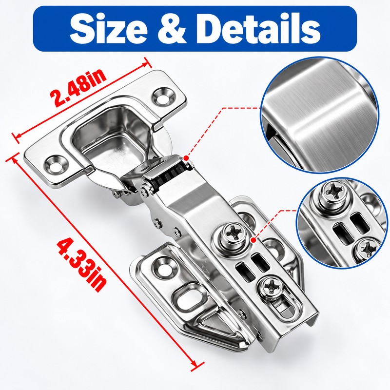 10PCS Stainless Steel Soft Close Cabinet Door Hinges with Screws