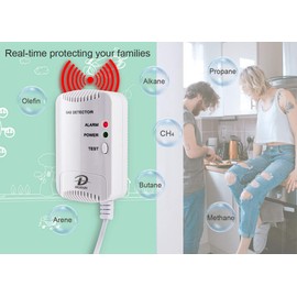 Gasmelder, LPG/Erdgas/Kohlengas Monitor, Methan Propan Butangas Alarm für brennbares Gas, Blitzlichtwarnung Sound 100dB, steckbarer Gaslecksensor Geeignet für Küche, Mobilheim, Garage, Tankstelle