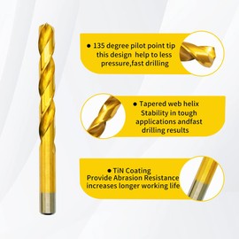 Meccion Cobalt Drill Bits 17/64 in. x 4 in. x 2pcs M35 Cobalt Titanium Nitride Coated Drill Bit for Metal, Steel, Cast Iron, Wood, Plastic