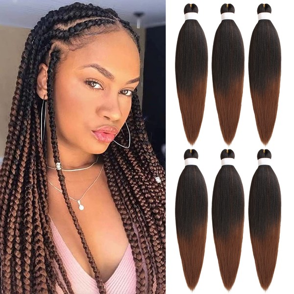 Samtress Zöpfe, 40,6 cm, 6 Packungen, Schatten, Braun, vorgedehnt, einfach,