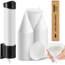 Roshtia 200 Pcs 4 oz Snow Cone Cups Paper Thicken Disposable with 1 Cups Dispenser Pull Type Wall Mount Cup Holder Paper for Restaurants, Home, and Office, and Shaved Ice, Cold (White)
