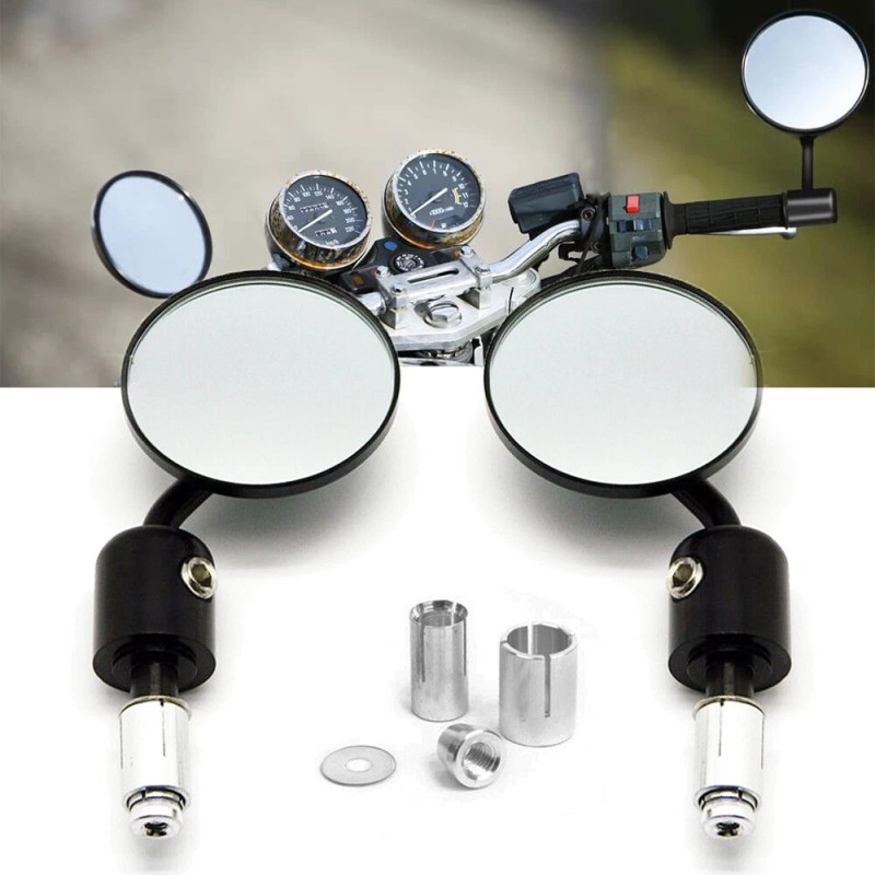 KEEPDSGN Motorcycle Round 7/8 Handle Bar End Mirror Black For