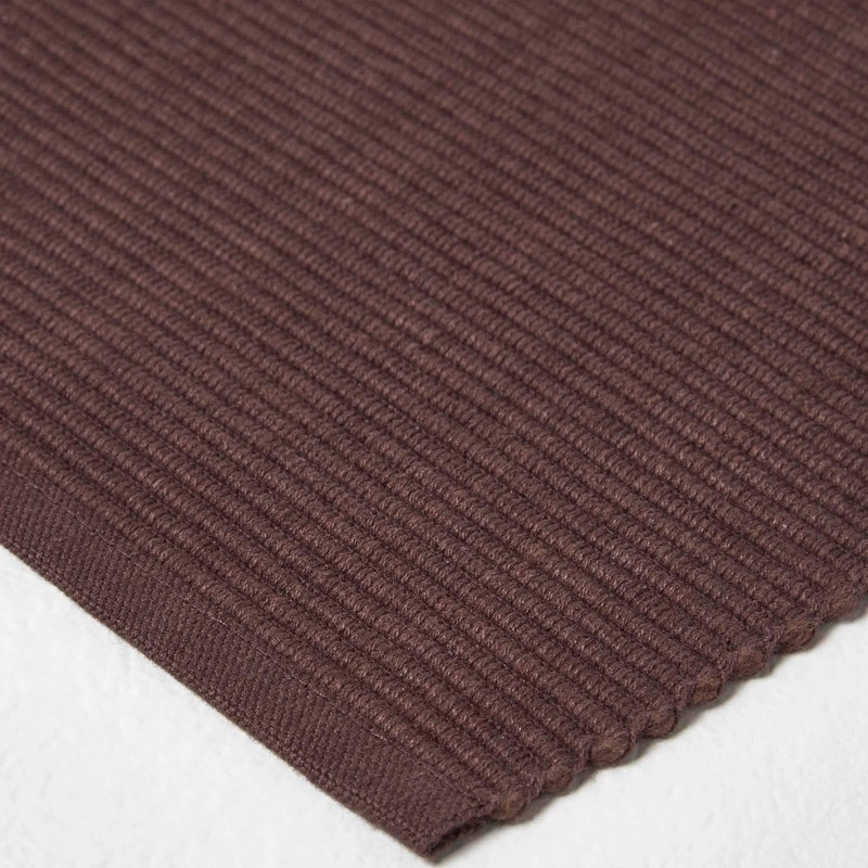 HOMESCAPES Set of 2 Brown Cotton Ribbed Placemats Rectangular Fabric