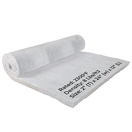 Ceramic Fiber Insulation Blanket 2" x 12" x 24”, 2300F, 8# Density, High Temperature Insulation Baffles for Propane Forges, Ceramic Kilns, Pizza Ovens, Wood Stoves, Dishwasher Insulation Blanket