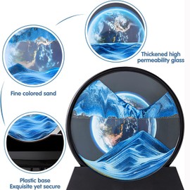 rysnwsu Moving Sand Art Picture w/Mirror, 3D Dynamic Sand Art Liquid Motion Sandscapes, Children's Large Desktop Art Toys, Home & Office Relaxing Desktop Decor (Blue-World, 7'')