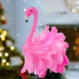 Pink Flamingo Christmas Tree Topper, Flamingo Tree Toppers with Fluffy Artificial Feathers, Christmas Home Holiday Ornament (Pink, 9.8" * 9.1" * 5")