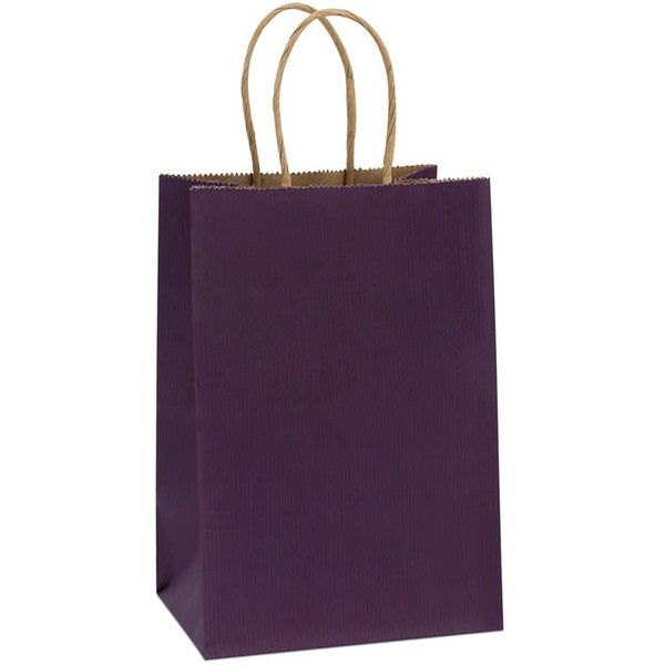 BagDream Kraft Paper Bags 100Pcs 5.25x3.75x8 Inches Small Paper Gift Bags with Handles Bulk Shopping Bags Party Bags Kraft Bags Purple Bags