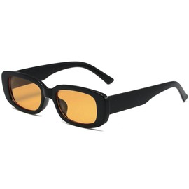 LASPOR - anteojos de sol rectangulares clásico para mujeres y hombres, estilo retro, con marco cuadrado pequeño, protección UV 400, color negro, Naranja Amarillo, 145mm