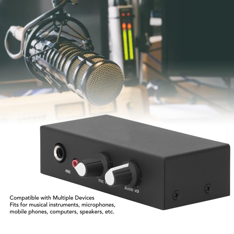 Stereo Sound Preamp, Microphone Headphone Amplifier with 3 Ports, Professional