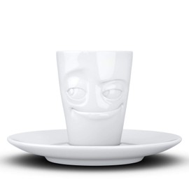 TASSEN Porcelain Espresso Mug with Saucer, Impish Face Edition, 2.7 oz. White (Single Cup & Saucer)
