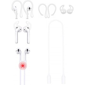 A-Focus Anti-lost Accessories for AirPods 1/2, 3 Types, AirPod1/2 Drop Proof Plug-In Ear Hooks + AirPod1/2 Anti-Drop Earbud Tips + 21.7 inches (55 cm), AirPod1/2 Neck Strap (with Magnet), Applicable