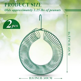Patelai 2 Pieces Hanging Wreath Feeder Whole Peanut Wild Bird Feeder Wreath Round Metal Bird Feeders with Hanging Hook for Outdoor Birds and Squirrels Feeding, 11.8 x 16.5 Inch(Green)