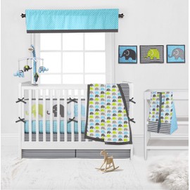 Bacati - Elephants Set of 2 100% Cotton Washable Reusable Burpies/Burp Cloths (Aqua/Lime/Grey)