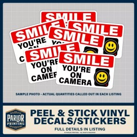 Parlor Printing Decal Sticker - Smile You're On Camera (6) 5" x 3" - Warning Alarm Safety