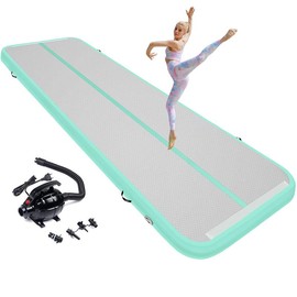 10ft 13ft 16ft 20ft Inflatable Air Gymnastics Mat Track Tumbling Mats with Electric Air Pump 4 Inches Thich for Home Use/Training/Yoga/Outdoor/Water - Color: Green, Size: 3.3x10FT
