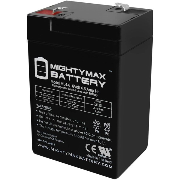 Mighty Max Battery ML4-6 - 6V 4.5AH 3FM4 Replacement Battery with F1 Terminal Brand Product