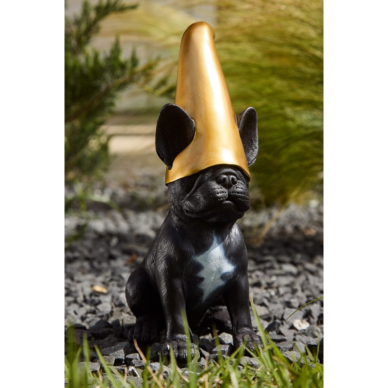 Frenchie Gnome - Black Frenchie Statue with Gold Hat |